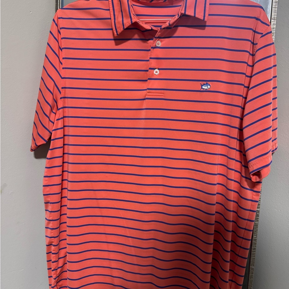 Southern Tide Orange and Blue Striped Polo
